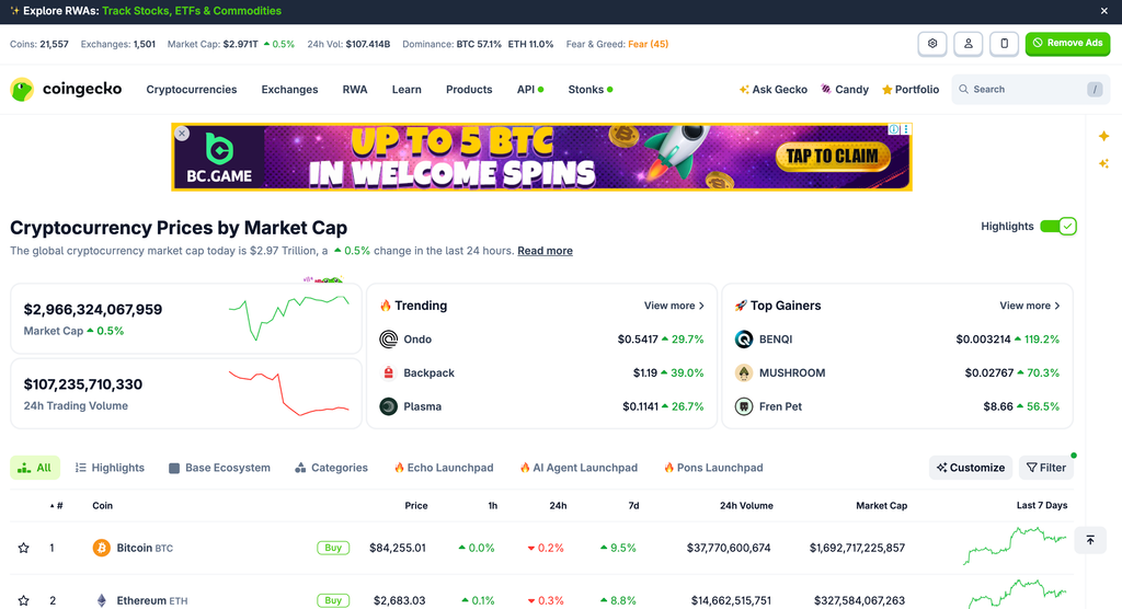 CoinGecko Home Page